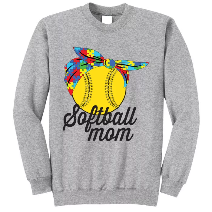 Softball Mom Autism Awareness Meaningful Gift Softball Autism Messy Bun Meaningf Tall Sweatshirt