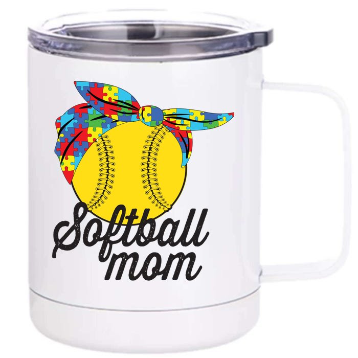 Softball Mom Autism Awareness Meaningful Gift Softball Autism Messy Bun Meaningf Front & Back 12oz Stainless Steel Tumbler Cup