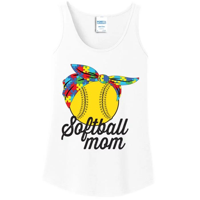 Softball Mom Autism Awareness Meaningful Gift Softball Autism Messy Bun Meaningf Ladies Essential Tank