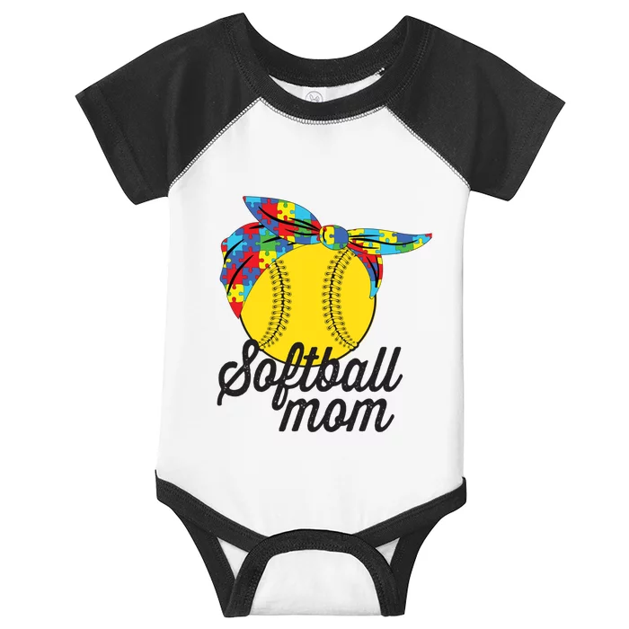 Softball Mom Autism Awareness Meaningful Gift Softball Autism Messy Bun Meaningf Infant Baby Jersey Bodysuit