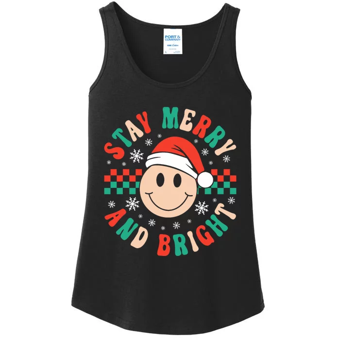 Stay Merry And Bright Retro Groovy Christmas Ladies Essential Tank