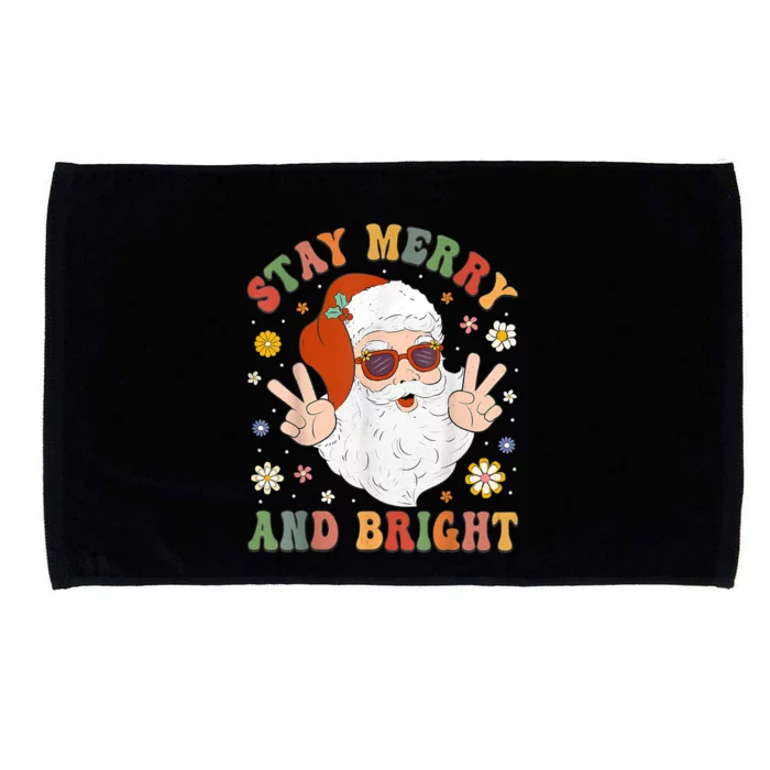 Stay Marry And Bright Groovy Christmas Hippie Santa Clause Microfiber Hand Towel