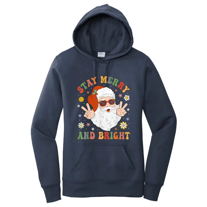 Stay Marry And Bright Groovy Christmas Hippie Santa Clause Women's Pullover Hoodie