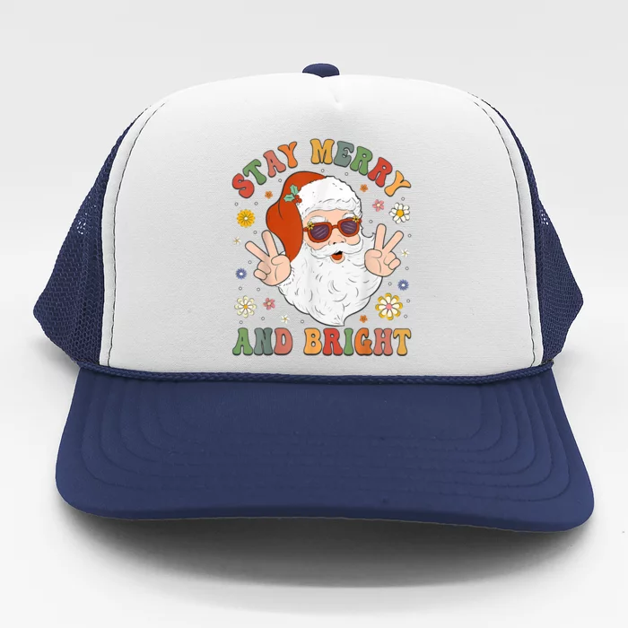 Stay Marry And Bright Groovy Christmas Hippie Santa Clause Trucker Hat