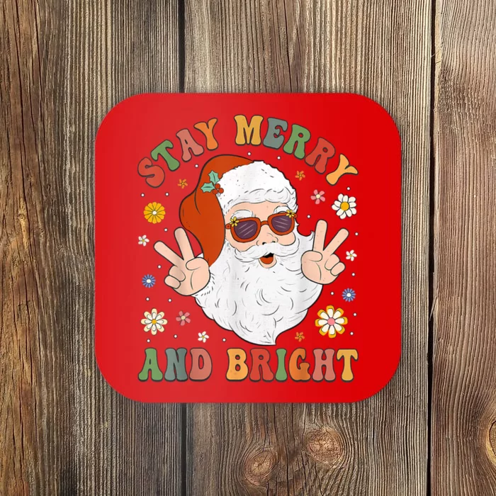 Stay Marry And Bright Groovy Christmas Hippie Santa Clause Coaster