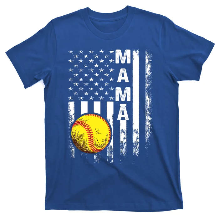 Softball Mama American Flag Vintage Christmas Xmas Meaningful Gift T-Shirt