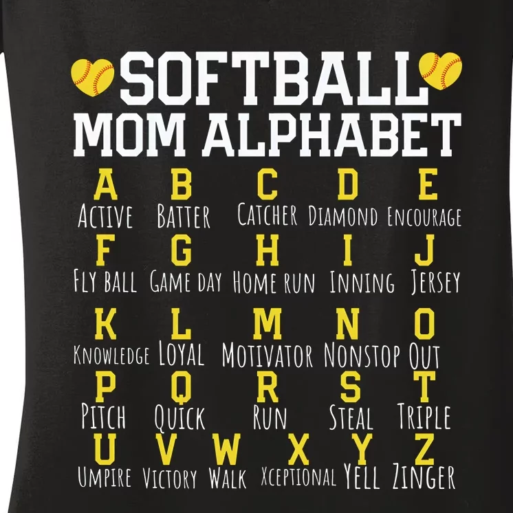 Softball Mom Alphabet Sporty Family Women's V-Neck T-Shirt