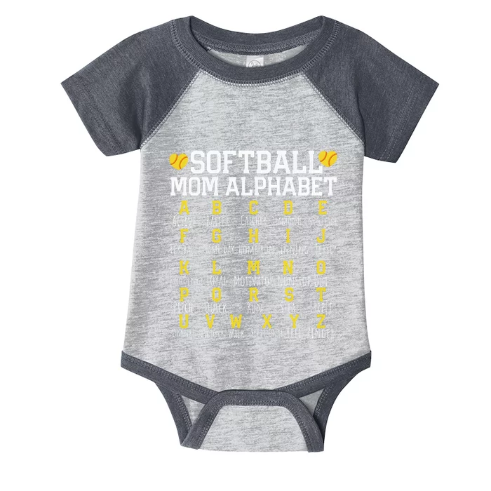 Softball Mom Alphabet Sporty Family Infant Baby Jersey Bodysuit