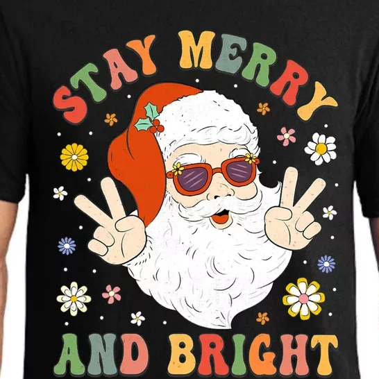 Stay Merry And Bright Groovy Christmas Hippie Santa Claus Cute Gift Pajama Set