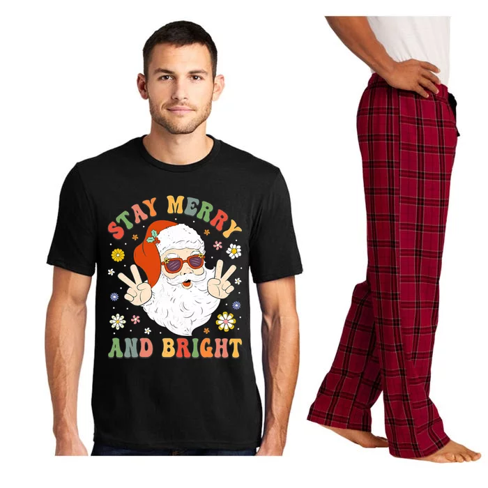 Stay Merry And Bright Groovy Christmas Hippie Santa Claus Cute Gift Pajama Set