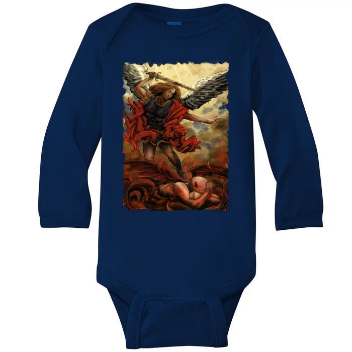 Saint Michael ArchAngel Painting Baby Long Sleeve Bodysuit