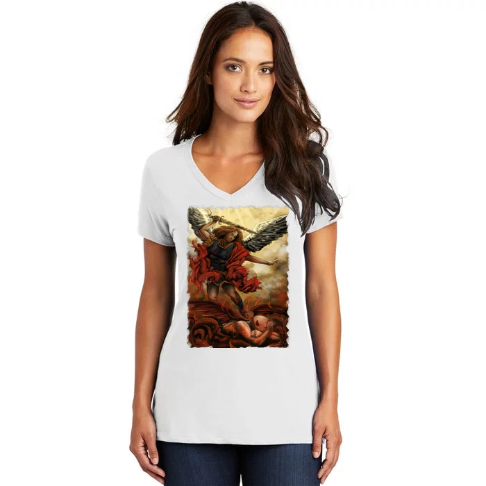 Saint Michael ArchAngel Painting Women's V-Neck T-Shirt