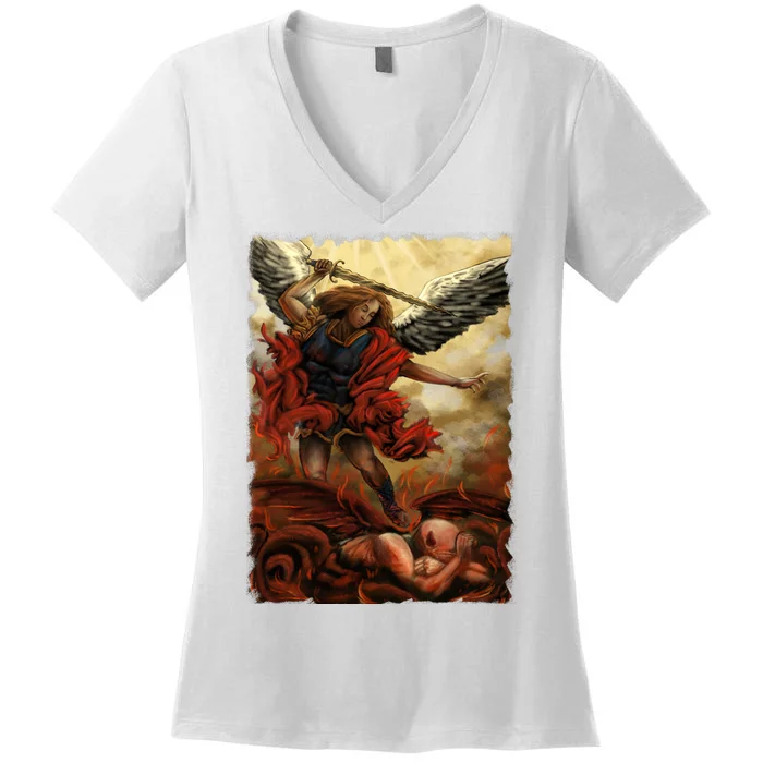 Saint Michael ArchAngel Painting Women's V-Neck T-Shirt