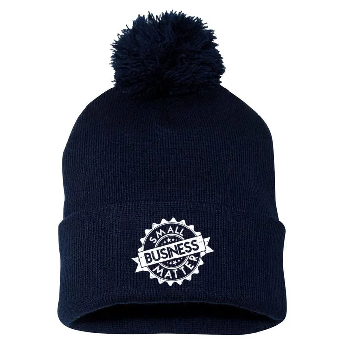 Small Business Matter Stamp Emblem Pom Pom 12in Knit Beanie