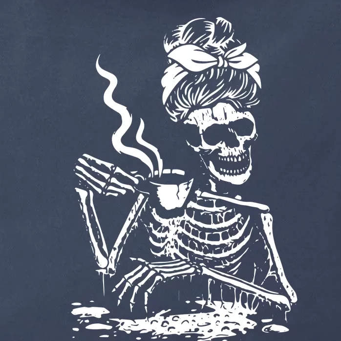 Skeleton Messy Bun Drink Coffee Shirts Cool Halloween Costume Zip Tote Bag