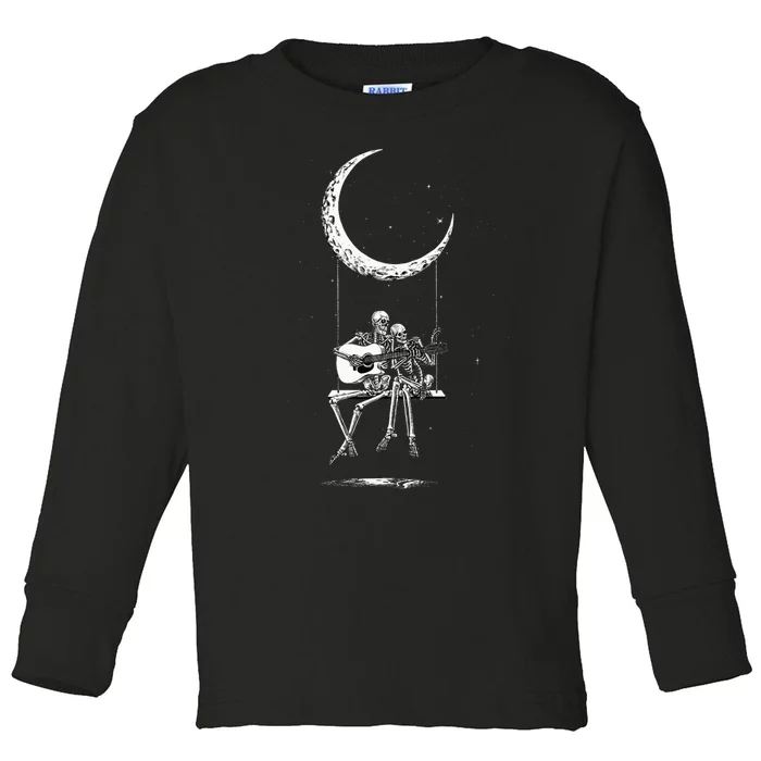 Skeleton Moon Band S Rock And Roll Concert Graphic S Toddler Long Sleeve Shirt