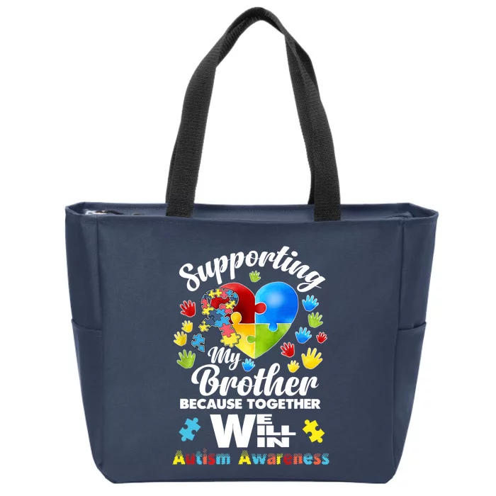 Supporting My Brother Puzzle Autism Awareness Month Zip Tote Bag