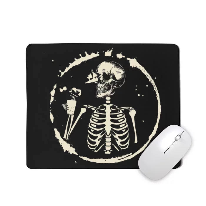 Skeleton Messy Bun Drink Coffee Cool Halloween Costume Mousepad