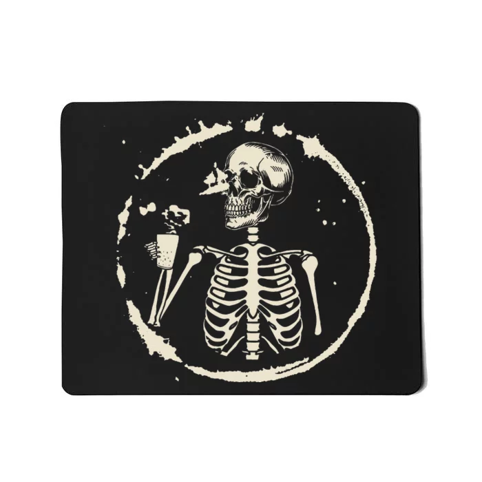 Skeleton Messy Bun Drink Coffee Cool Halloween Costume Mousepad