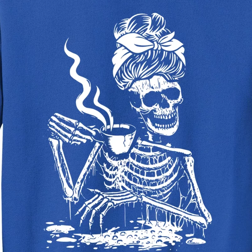 Skeleton Messy Bun Coffee Gift Cool Halloween Costume Gift Sweatshirt