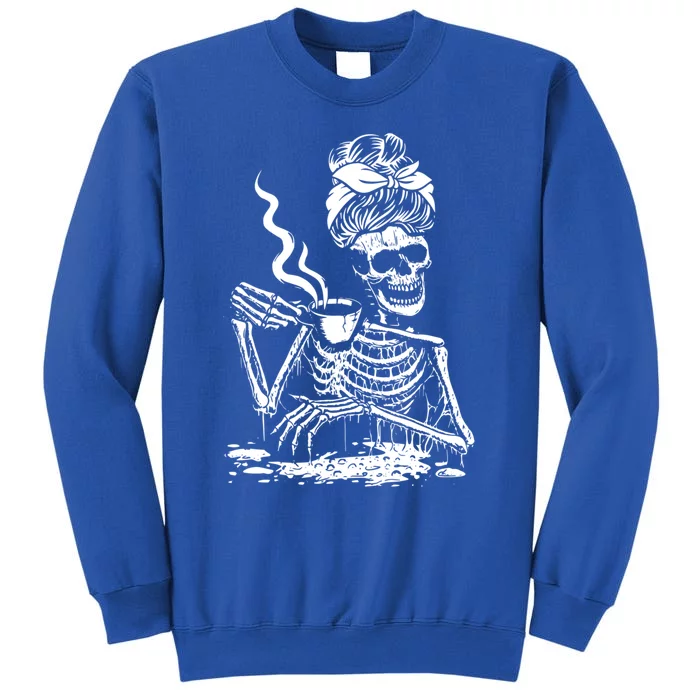 Skeleton Messy Bun Coffee Gift Cool Halloween Costume Gift Sweatshirt