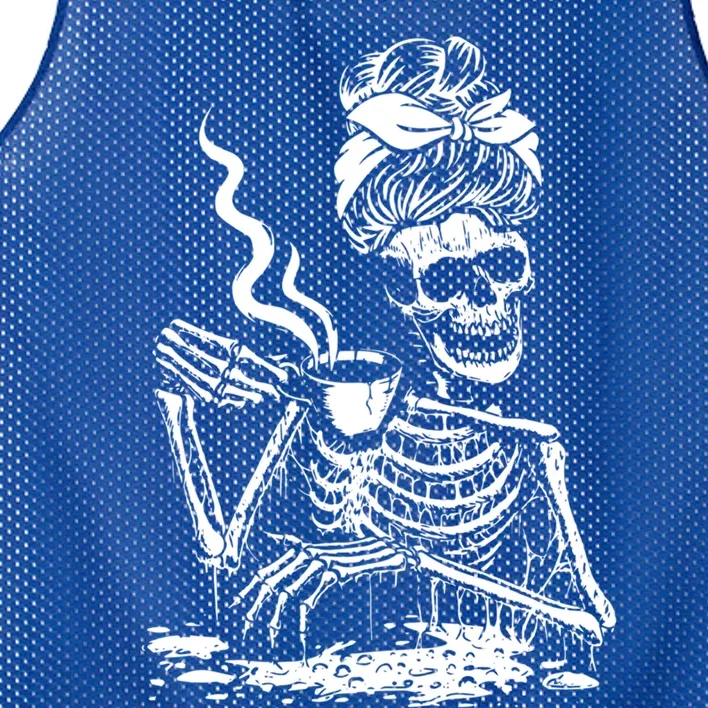 Skeleton Messy Bun Coffee Gift Cool Halloween Costume Gift Mesh Reversible Basketball Jersey Tank