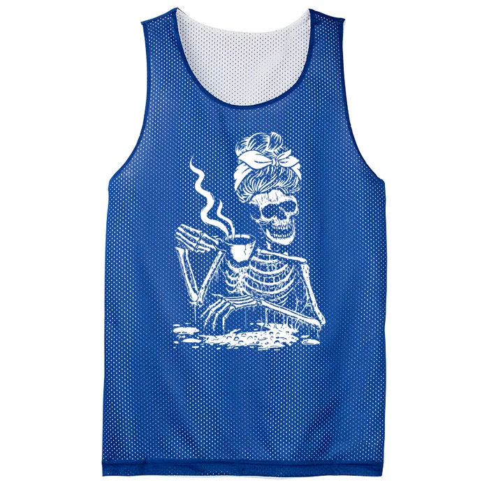 Skeleton Messy Bun Coffee Gift Cool Halloween Costume Gift Mesh Reversible Basketball Jersey Tank