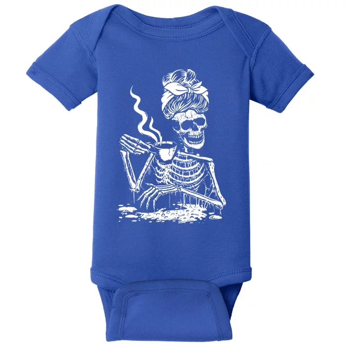 Skeleton Messy Bun Coffee Gift Cool Halloween Costume Gift Baby Bodysuit