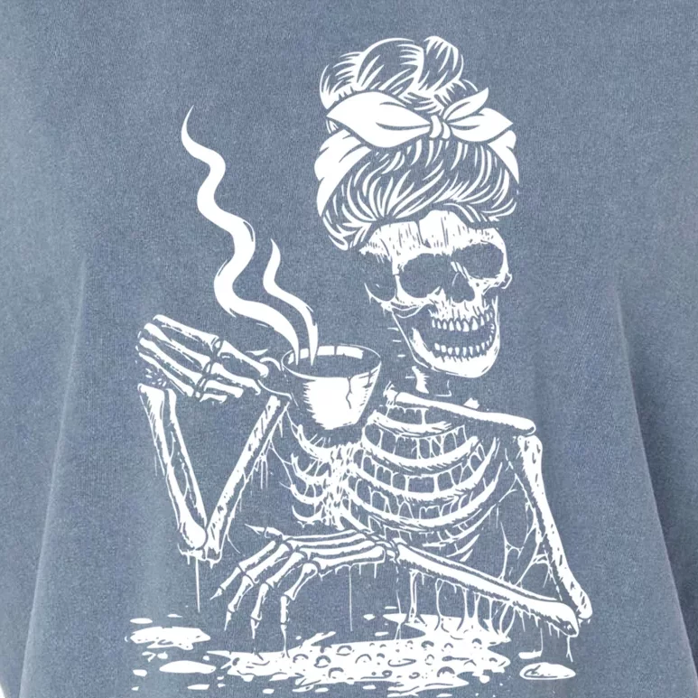 Skeleton Messy Bun Coffee Gift Cool Halloween Costume Gift Garment-Dyed Women's Muscle Tee