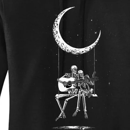 Skeleton Moon Band S Rock And Roll Concert Graphic S Women's Pullover Hoodie