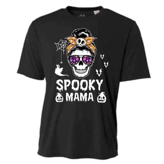 Skull Messy Bun Halloween Spooky Mama Mom Halloween Gift Cooling Performance Crew T-Shirt