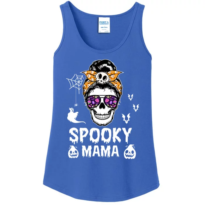 Skull Messy Bun Halloween Spooky Mama Mom Halloween Gift Ladies Essential Tank