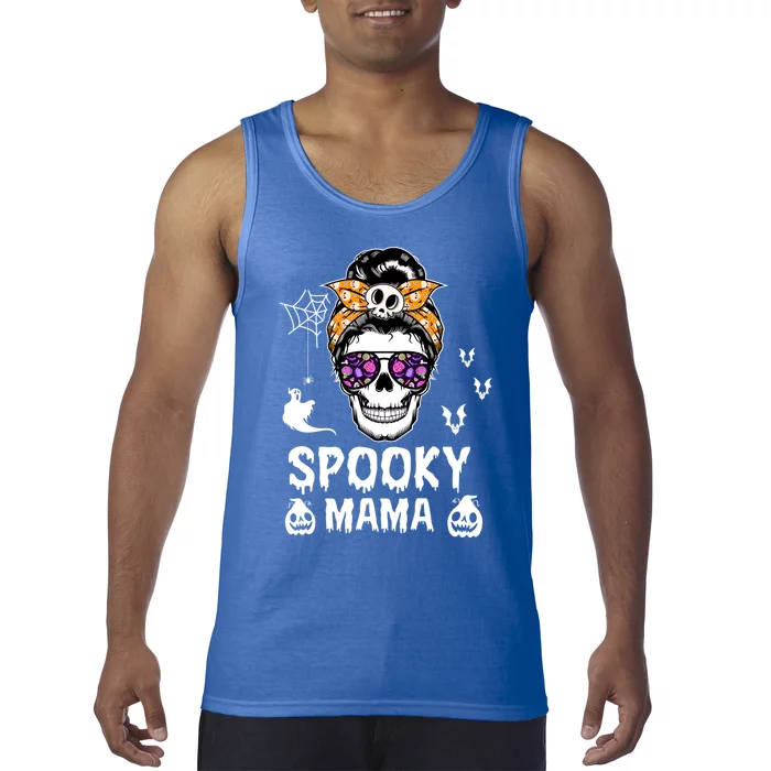 Skull Messy Bun Halloween Spooky Mama Mom Halloween Gift Tank Top