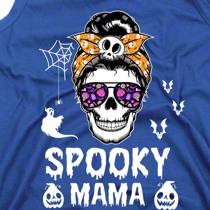 Skull Messy Bun Halloween Spooky Mama Mom Halloween Gift Tank Top