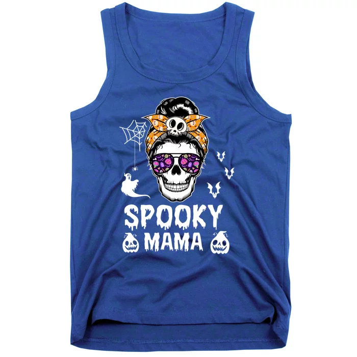 Skull Messy Bun Halloween Spooky Mama Mom Halloween Gift Tank Top