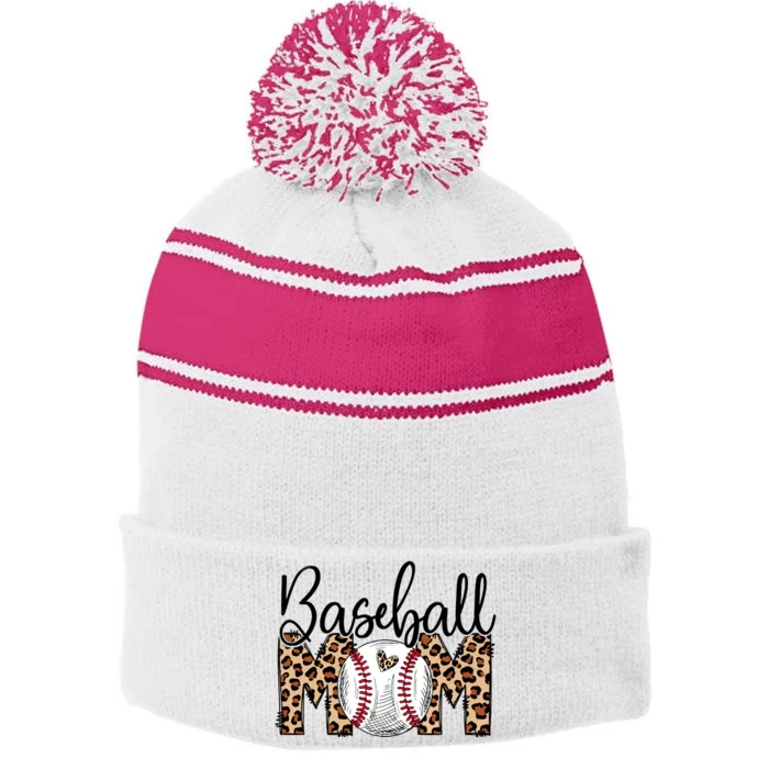 Sports Mom Bundle Baseball Stripe Pom Pom Beanie