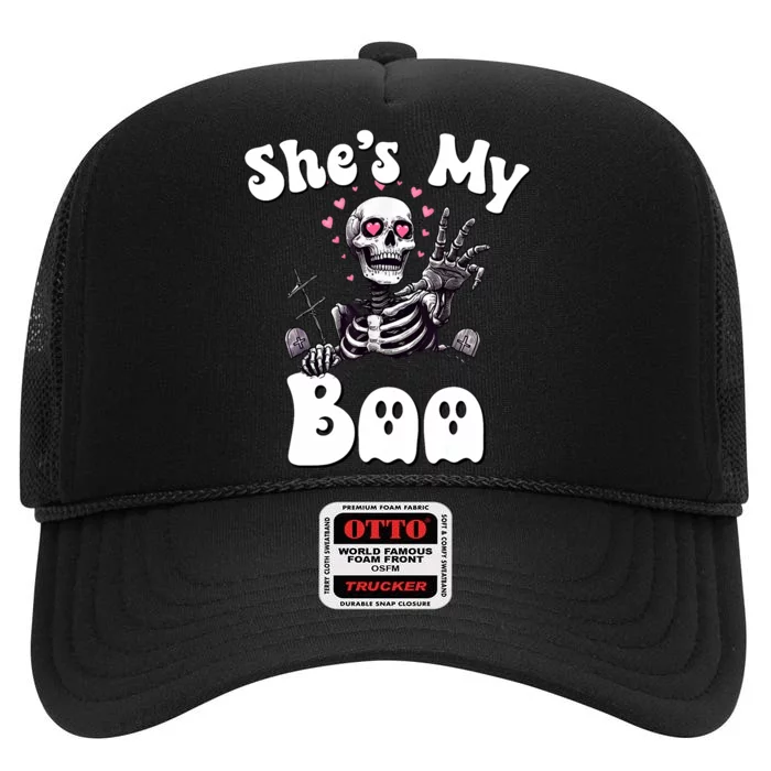 SheS My Boo Matching Halloween Pajama Couples HeS My Boo High Crown Mesh Trucker Hat