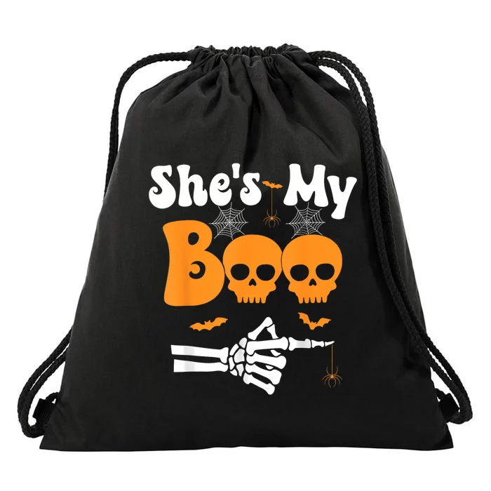 She’S My Boo Skeleton Couples Matching Couple Halloween Drawstring Bag