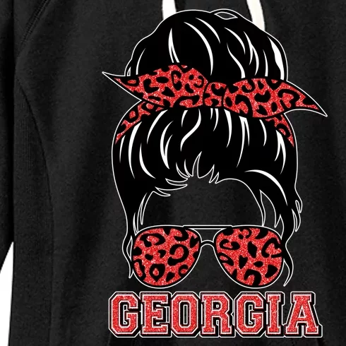 Stylish Messy Bun Woman Georgia College Football Sports Fan Women's Fleece Hoodie