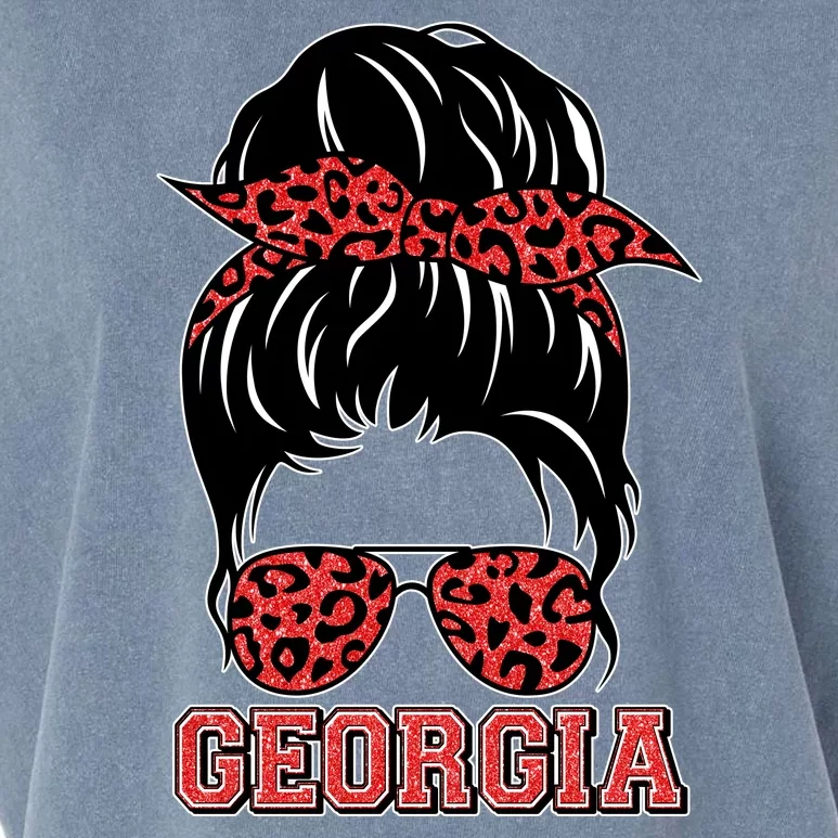 Stylish Messy Bun Woman Georgia College Football Sports Fan Garment-Dyed Women's Muscle Tee