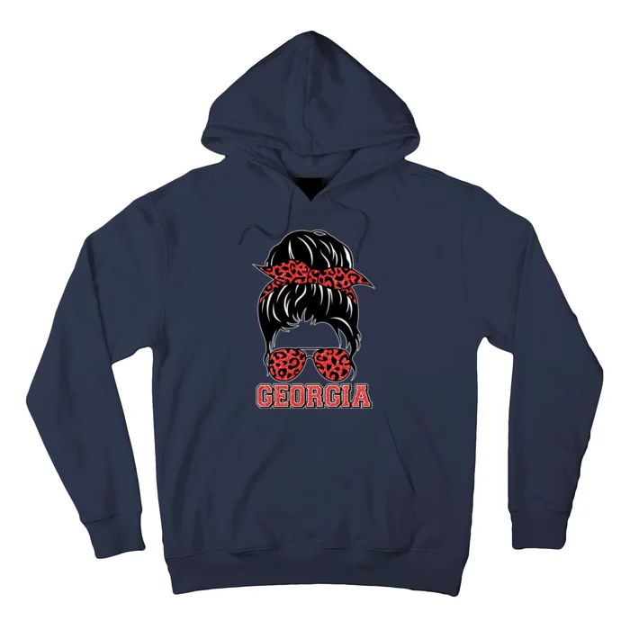 Stylish Messy Bun Woman Georgia College Football Sports Fan Hoodie