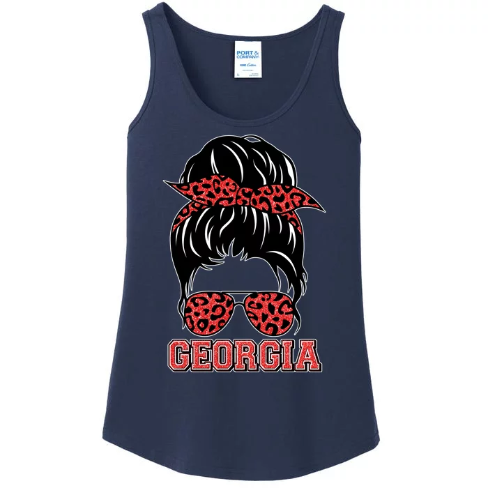 Stylish Messy Bun Woman Georgia College Football Sports Fan Ladies Essential Tank