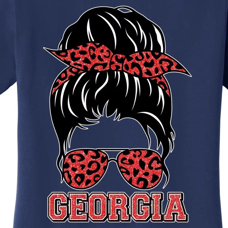 Stylish Messy Bun Woman Georgia College Football Sports Fan Women's T-Shirt