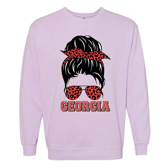 Stylish Messy Bun Woman Georgia College Football Sports Fan Garment-Dyed Sweatshirt