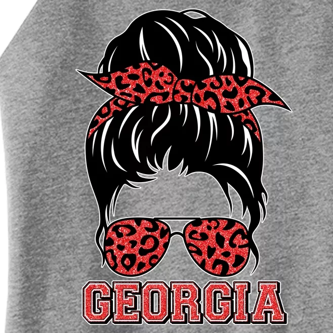 Stylish Messy Bun Woman Georgia College Football Sports Fan Women’s Perfect Tri Rocker Tank