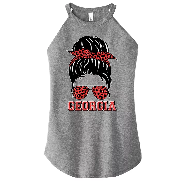 Stylish Messy Bun Woman Georgia College Football Sports Fan Women’s Perfect Tri Rocker Tank