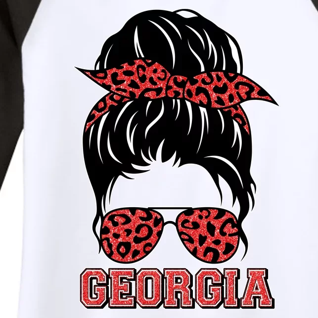 Stylish Messy Bun Woman Georgia College Football Sports Fan Women's Tri-Blend 3/4-Sleeve Raglan Shirt