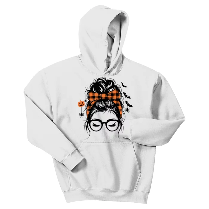 Skpooky Mama Bun Mom Halloween Spooky Mama Kids Hoodie