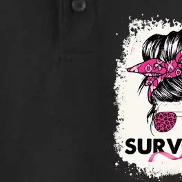 Survivor Messy Bun Breast Cancer Awareness Pink Warrior Dry Zone Grid Performance Polo