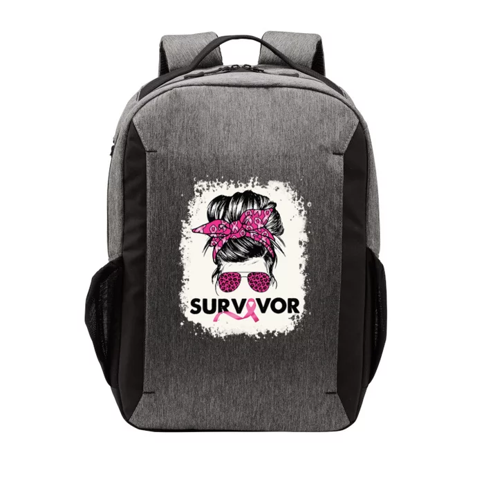 Survivor Messy Bun Breast Cancer Awareness Pink Warrior Vector Backpack